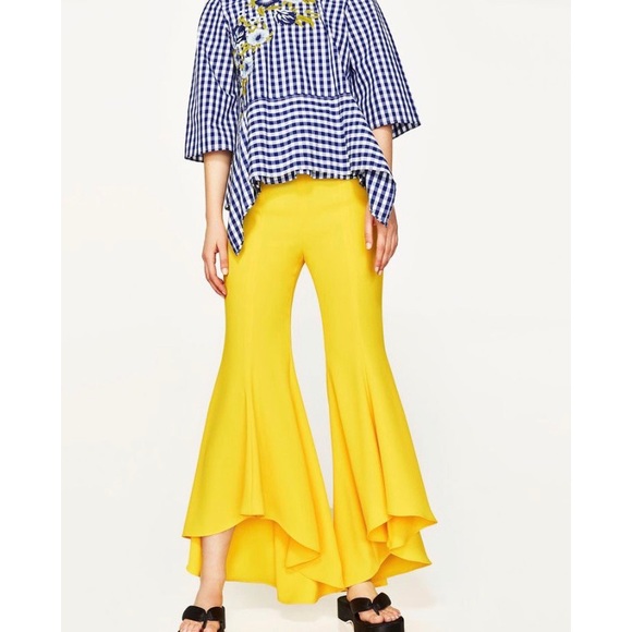 yellow flare trousers